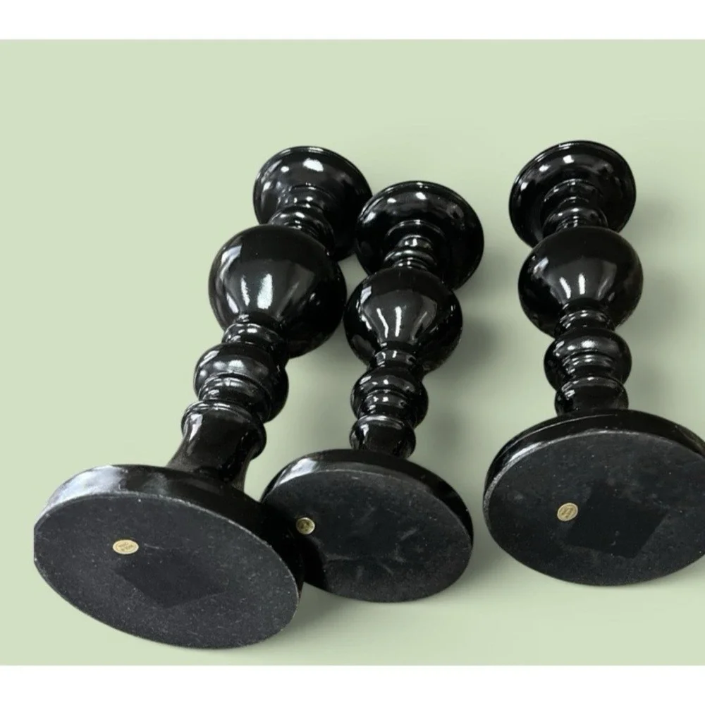 3 Black Tall Candle Sticks Candle Holders Resin Pillar Candles Modern Decor